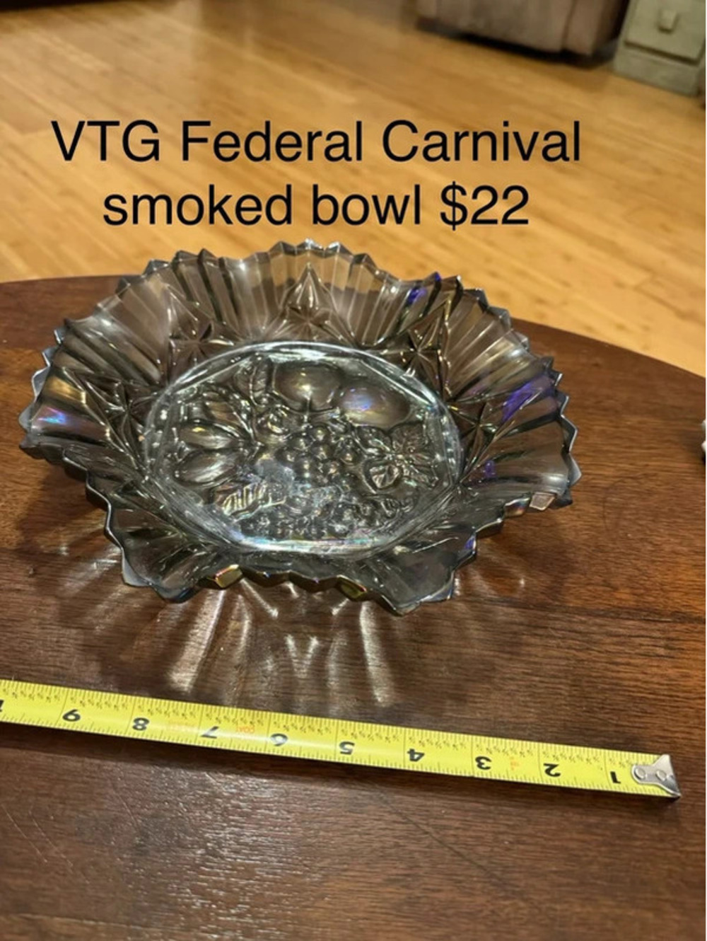 Vintage Federal Glass carnival smoked bowl